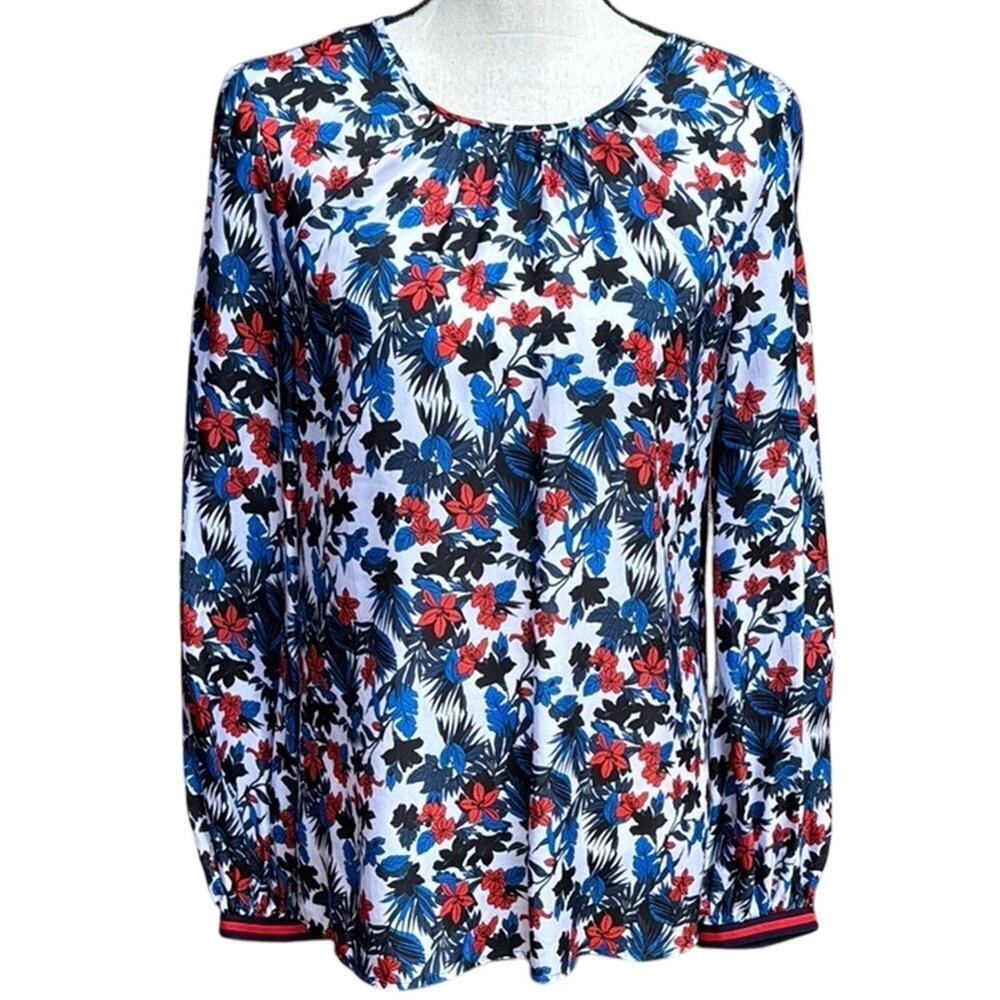 Milly Mandy Floral Print 100% Silk Blouse Top NWT Women's Size 8 Red Blue